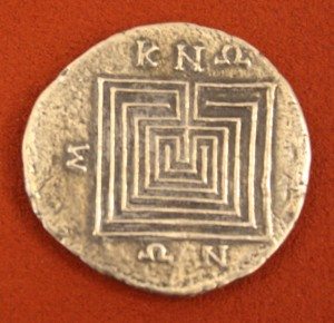 Silver tetradrachm, Knossos, Crete. 2nd-1st century BCE. O: Zeus, R: Labyrinth. 