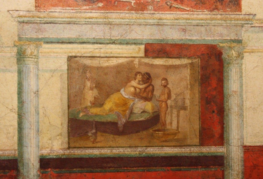 A detail of the 1st century BCE fresco which entirely decorated a cubiculum (probably a bedroom) of the Villa of the Farnesina in Rome. The room has a distinct Egyptian flavour mixed with scenes from Greek mythology. (Palazzo Massimo, Rome).