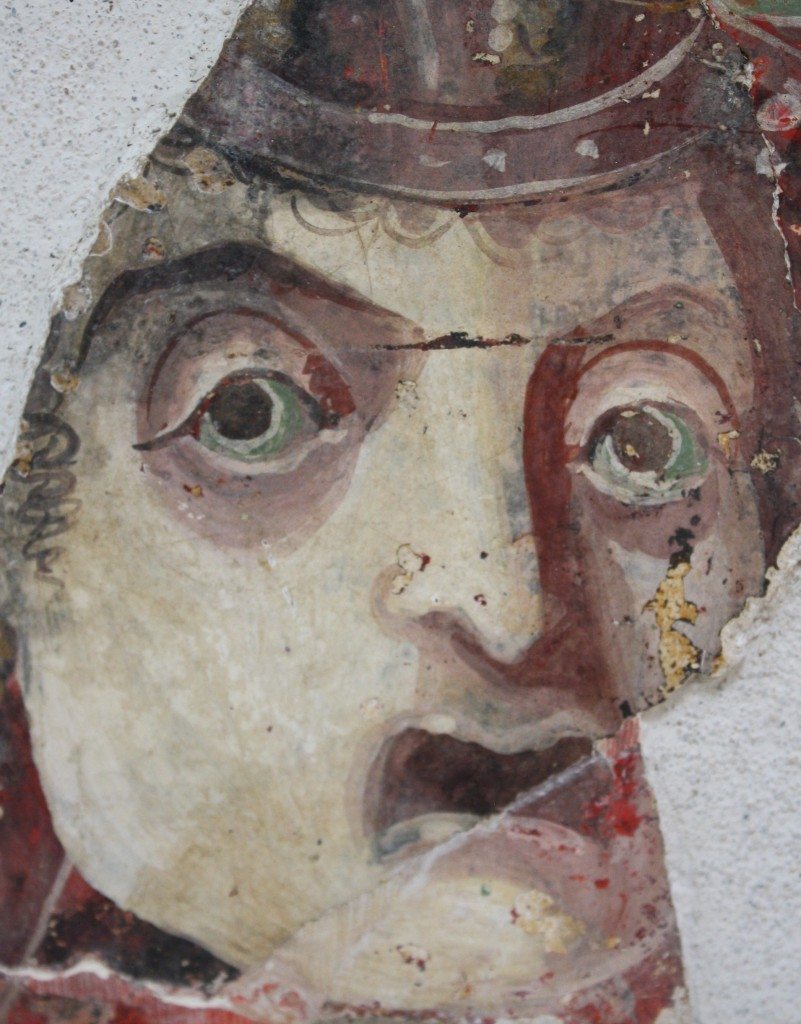 A fresco fragment depicting a face, from Solunto, Sicily.  Date unknown, Archaeological Museum, Solunto, Sicily. 