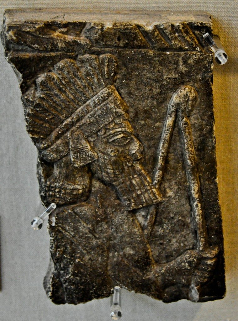 The upper part of the body of an archer (who might well represent an Assyrian soldier?). He wears a feather headdress. Alabaster bas-relief from Kuyunjik (modern-day Ninawa Governorate, northern Mesopotamia, Iraq). Reign of Ashurbanipal, 668-627 BCE. The Burrell Collection, Glasgow, Scotland, UK.