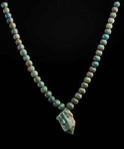 String of beads with a glazed quartz pendant 1700–1550 B.C. Faience, glazed quartz *Harvard University—Boston Museum of Fine Arts Expedition *Photograph © Museum of Fine Arts, Boston