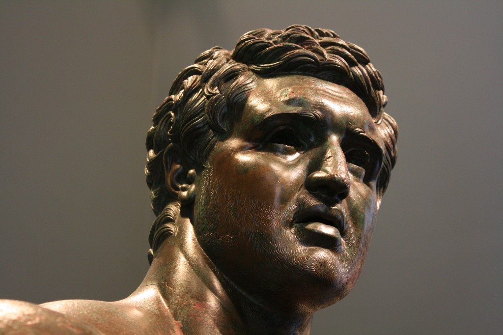 The head of the 2nd century BCE bronze statue known as 'The Hellenistic Prince'. The statue perhaps represents Attalus II, king of Pergamon. The head may also be a portrait of an unknown wealthy Roman, eager to appear as a Hellenistic prince. The work is influenced by the 4th century BCE sculpture of Lysippus and is one of the very rare examples of bronze Hellenistic sculpture. (Palazzo Massimo, Rome). Photo by Mark Cartwright, CC-BY-NC-SA.