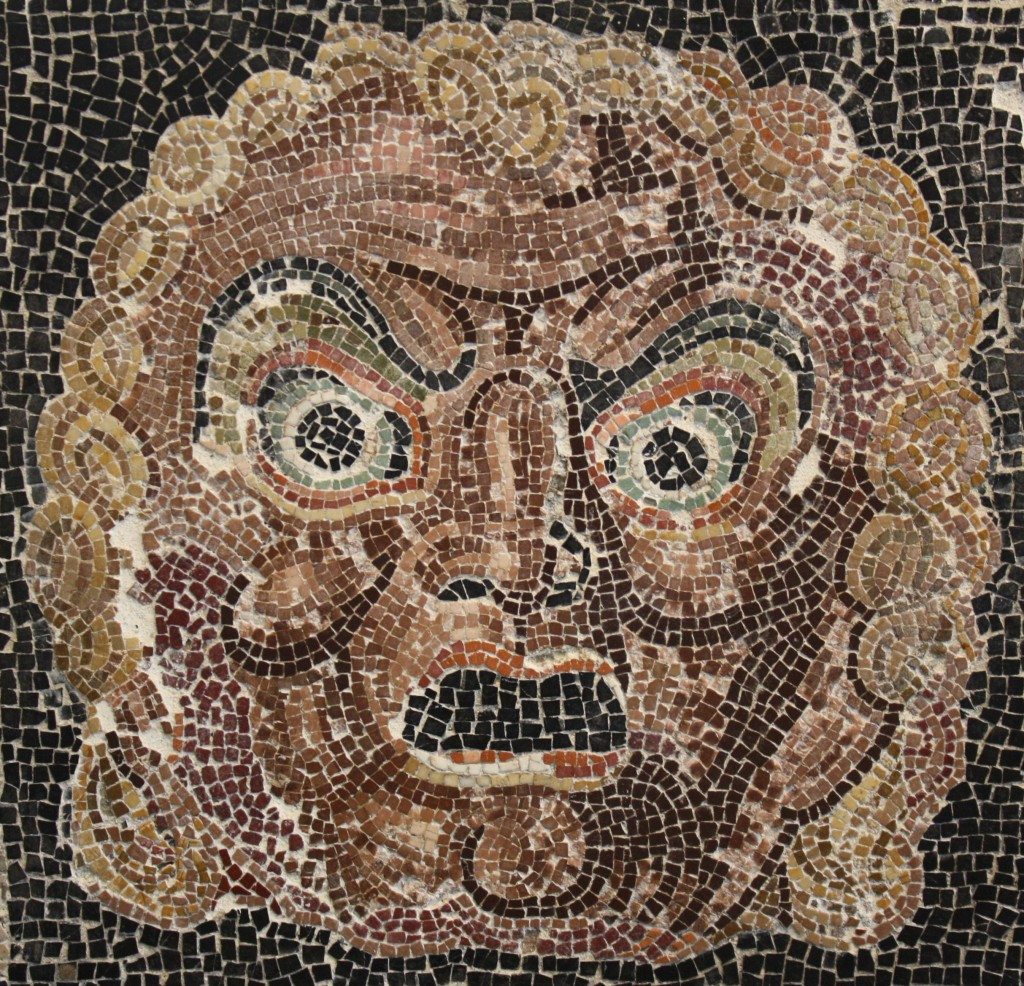 A theatre mask mosaic, 1st centruy BCE. From a private villa in the area of Villa Ruffinella, Rome. Palazzo Massimo, Rome. 