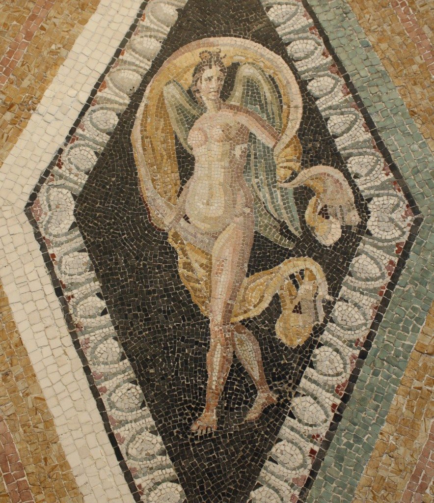 A Roman floor mosaic dating to the 1st century BCE and depicting Nike. From a Roman villa near via Ruffinella, Rome. Palazzo Massimo, Rome.