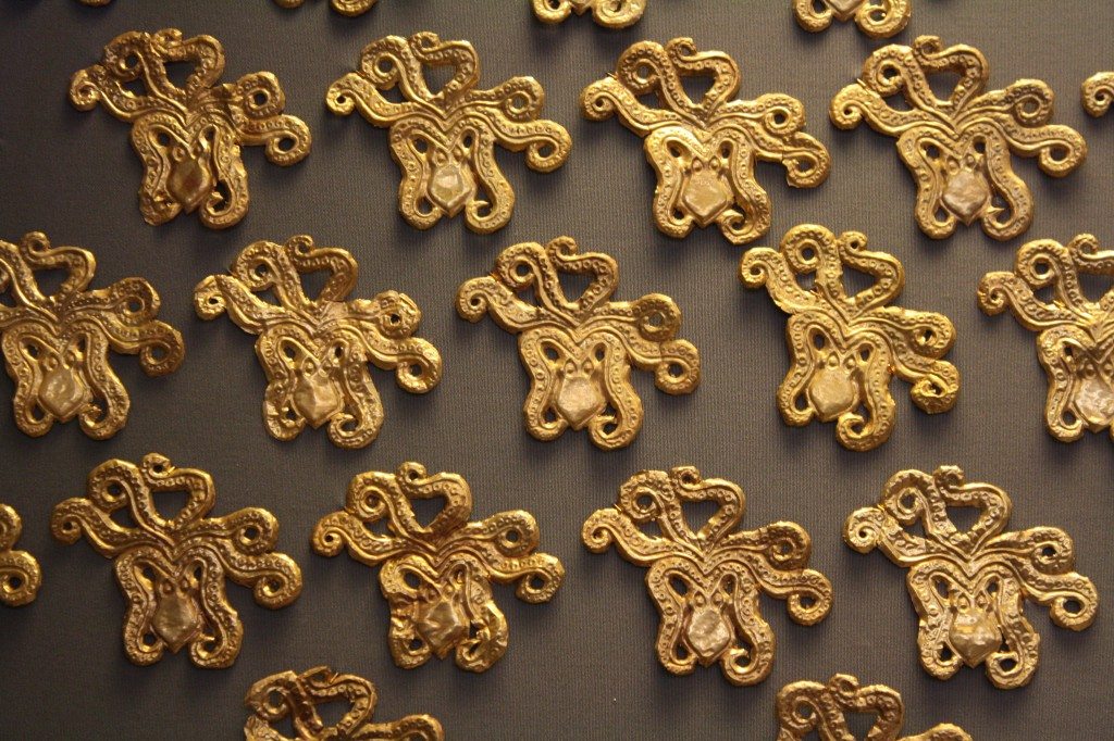 Gold cut-out octopuses, probably for textile decoration. Mycenae, 16th century BCE.