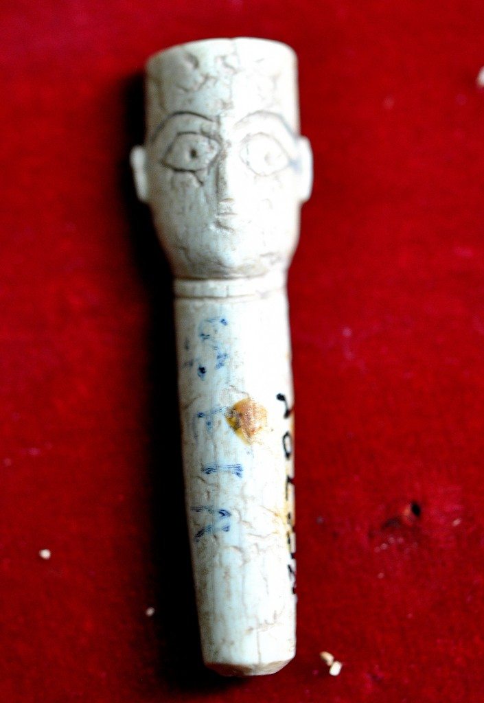A carved ivory depicting a human head on a shaft. Neo-Assyrian period, 9th-7th centuries BCE. From Nimrud, Mesopotamia, Iraq. (The Sulaimaniya Museum, Iraq). 