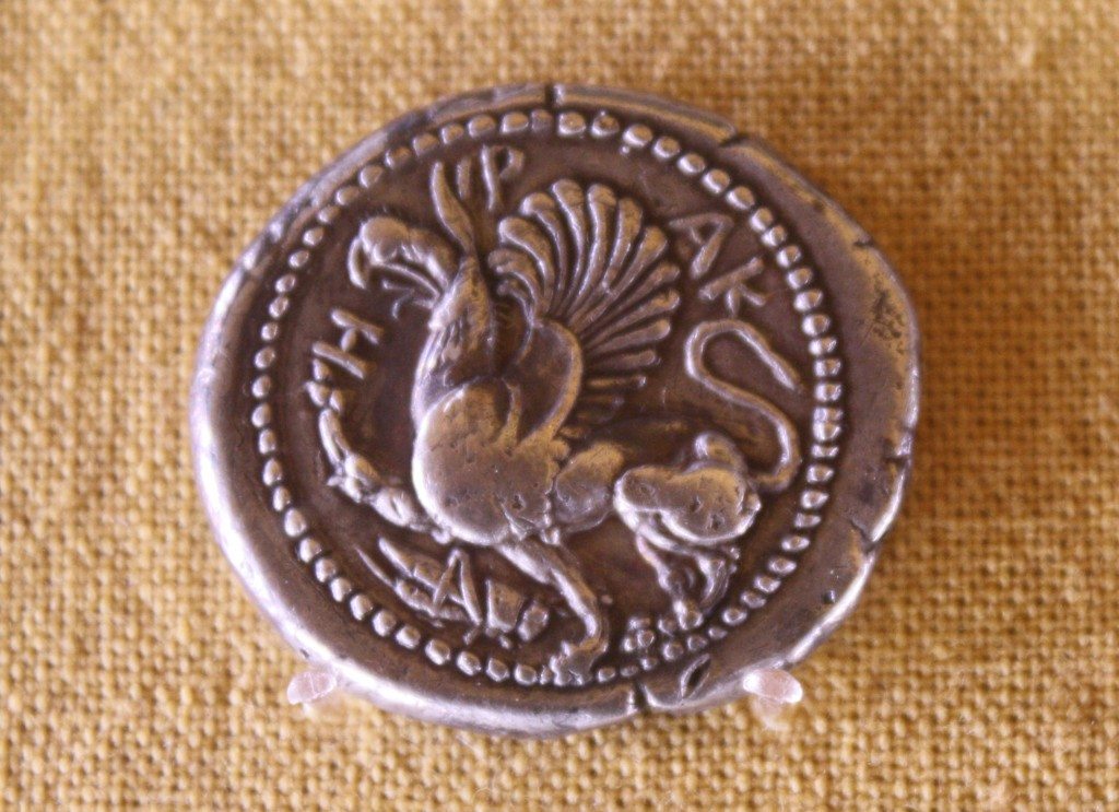 A coin from Abdera depicting a Griffin. The Numisamtics Museum, Athens. Photographer: Mark Cartwright