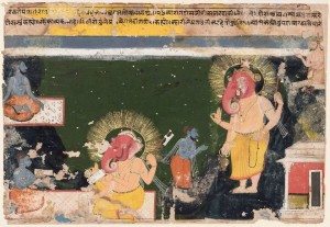 Ganesa writing the Mahabharat, dictated by Vyas, Indian, Rajasthani 17th century CE, Museum of Fine Arts, Boston
