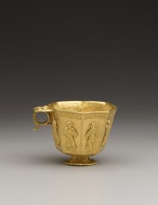 Cast Gold Cup with Chased Decorations. China, 825-50 CE. Acc. No. 2005.1.00918. Copyright © Asian Civilisations Museum, Singapore. Photo by John Tsantes and Robert Harrell, Arthur M. Sackler Gallery.