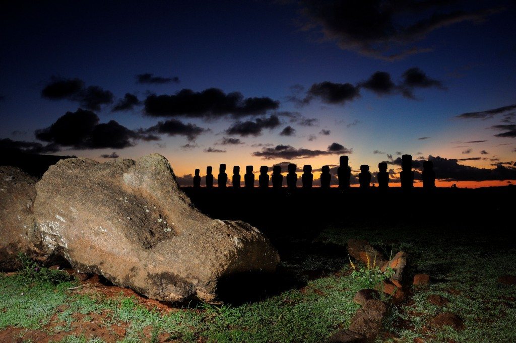 Ahu Tongariki, Easter Island, Chile. Adam Stanford @Aerial-Cam for RNLOC. (Courtesy of Manchester Museum.)