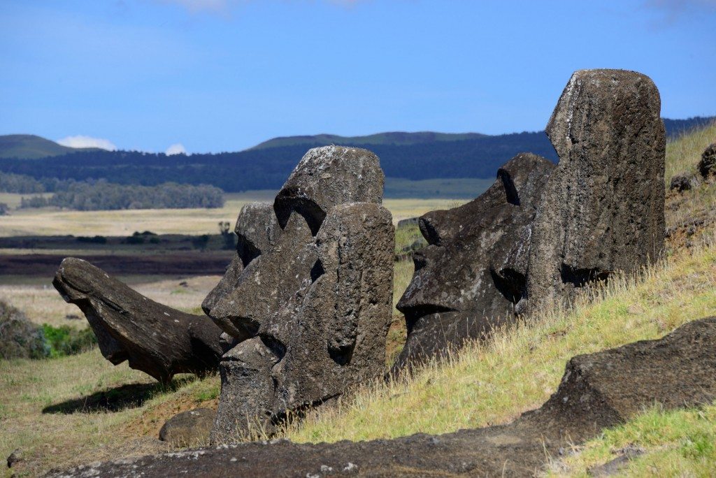 <em>Moai</em> at Rano Raraku, Easter Island, Chile. Adam Stanford @Aerial-Cam for RNLOC. (Courtesy of Manchester Museum.)