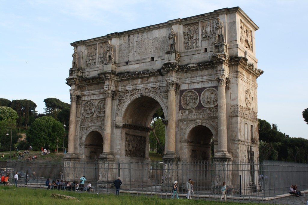 The largest surviving Roman arch was built to celebrate Constantine's defeat of Maxentius in 312 CE.