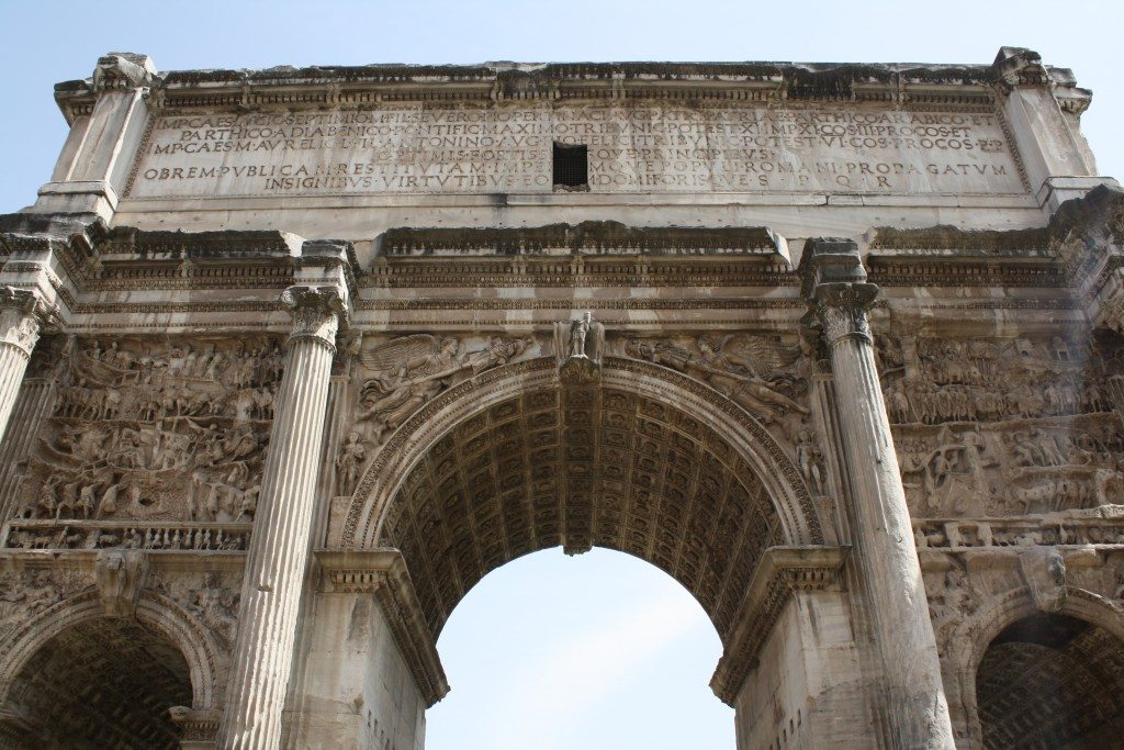 The triumphal arch of Septimius Severus in Rome, erected in 203 CE to commemorate victory over the Parthians.