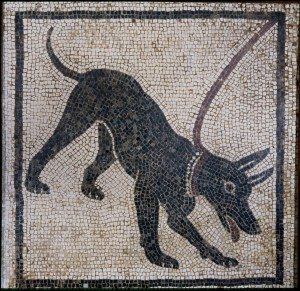Mosaic of a guard dog. Limestone. MANN 11066. ©The Superintendence for the Archaeological Heritage of Naples (SAHN).