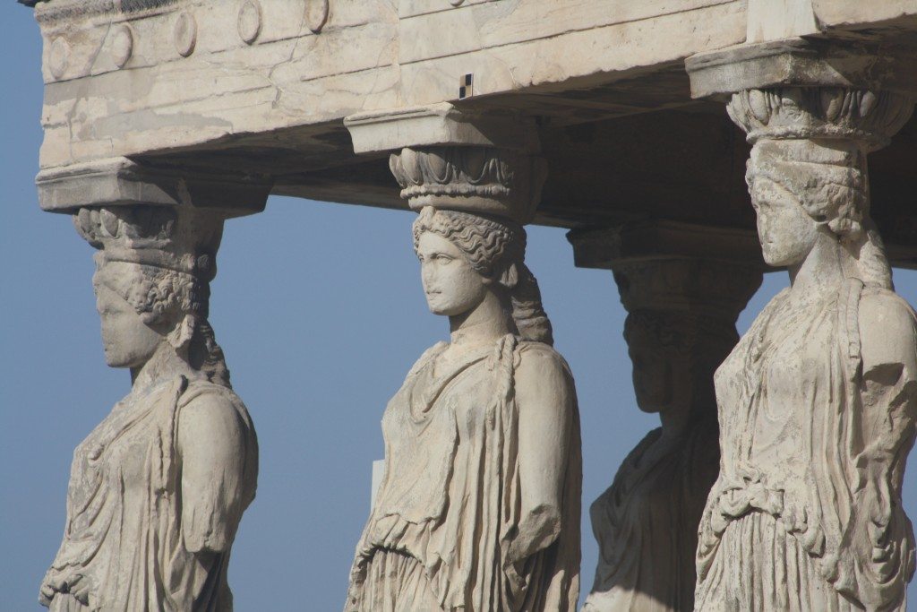 Detail of the Caryatids of the south porch of the Erechtheion.