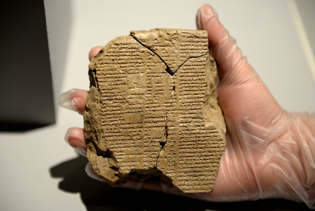 Obverse of the newly discovered tablet V of the epic of Gilgamesh. The Sulaymaniyah Museum, Iraq. Photo © Osama S.M. Amin.