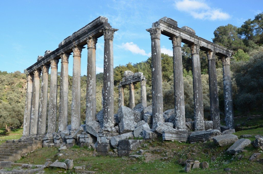 Temple of Zeus Lepsynus, built in the 2nd century AD on the site of an earlier Carian temple, Euromos, Turkey