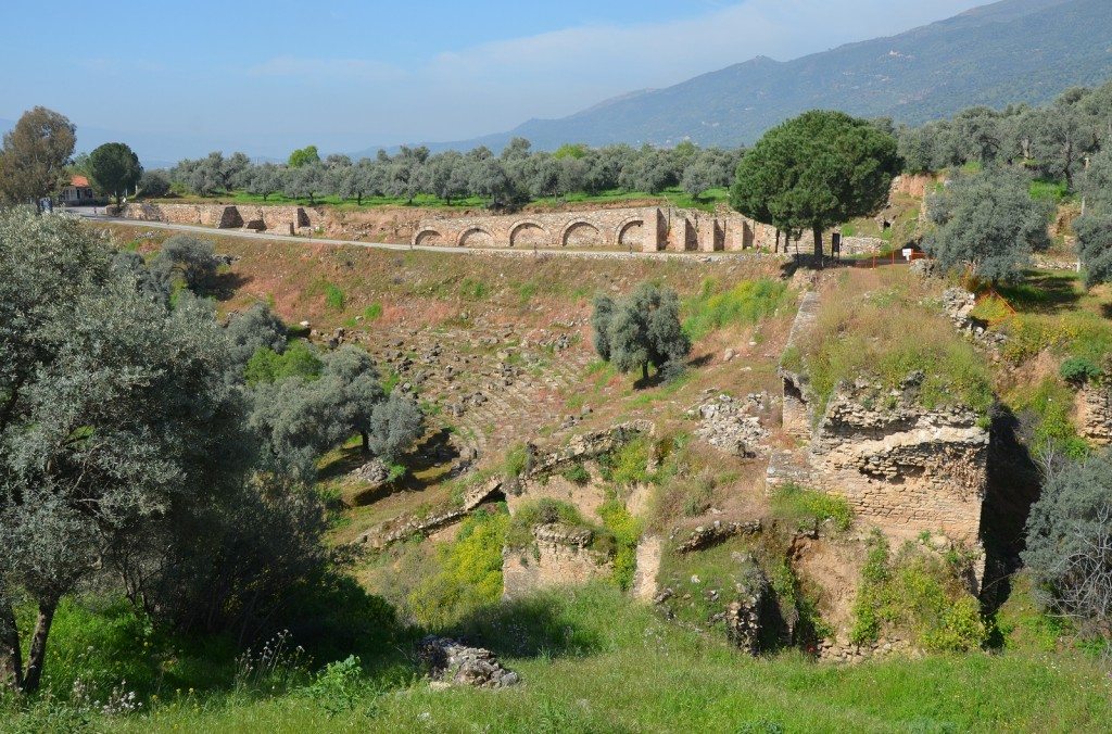 The Stadium of Nysa, built at the foot of the gorge with rows of seats cut into the steep hillside and dated to Late Hellenistic period.