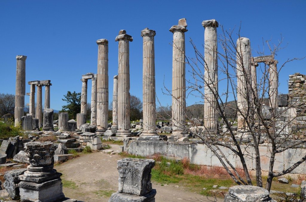 The Temple of Aphrodite, built in the Ionic order in stages during the Roman period (from 1st century BC to 2nd century AD) and later converted into a Christian basilica, Aphrodisias, Caria, Turkey