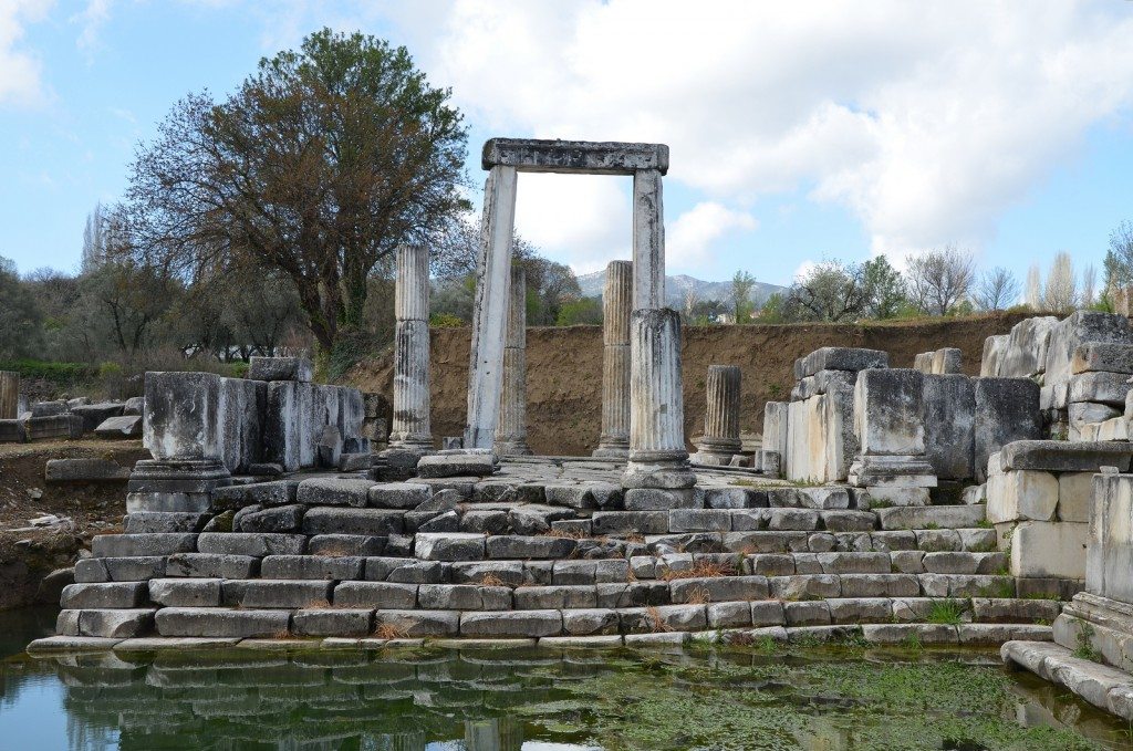 The propylaea (monumental gateway), a stairway with ten steps led from the propylaea to a paved way and then to the altar, Sanctuary of Hecate in Lagina