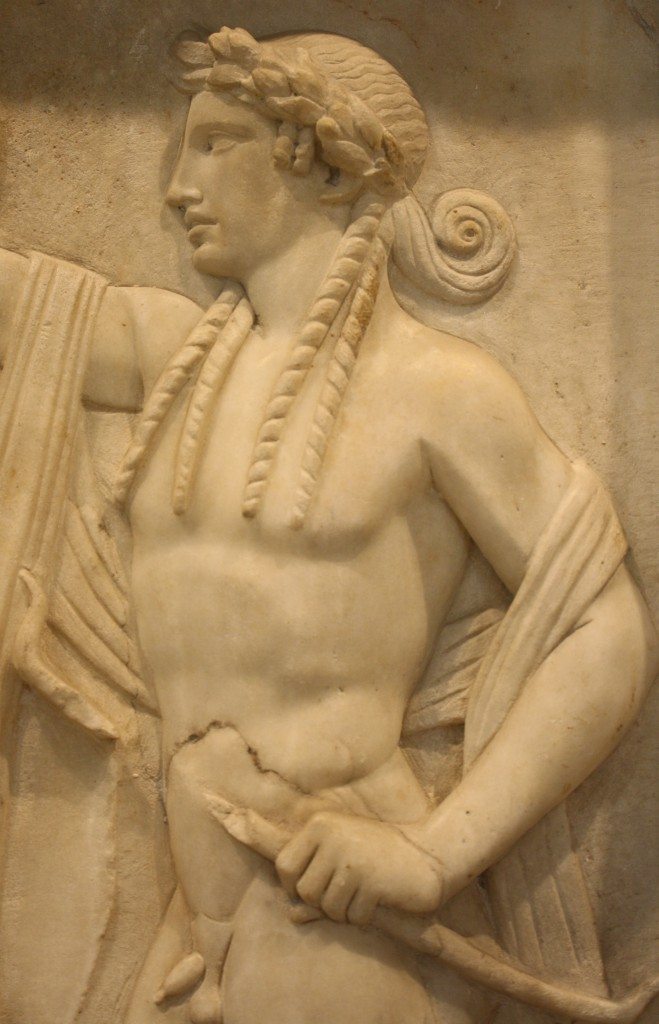 Apollo, detail from a 2nd century CE funerary relief slab.