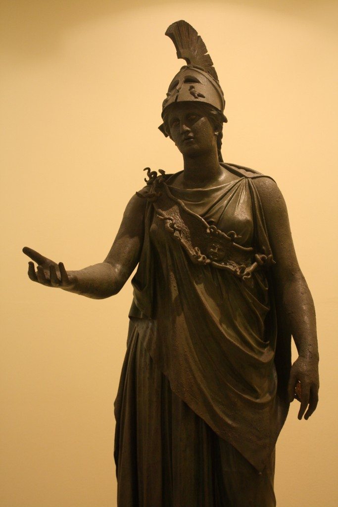 The bronze statue of Athena known as the Piraeus Athena. Possibly 4th century BCE or a later Hellenistic copy of an earlier original. 