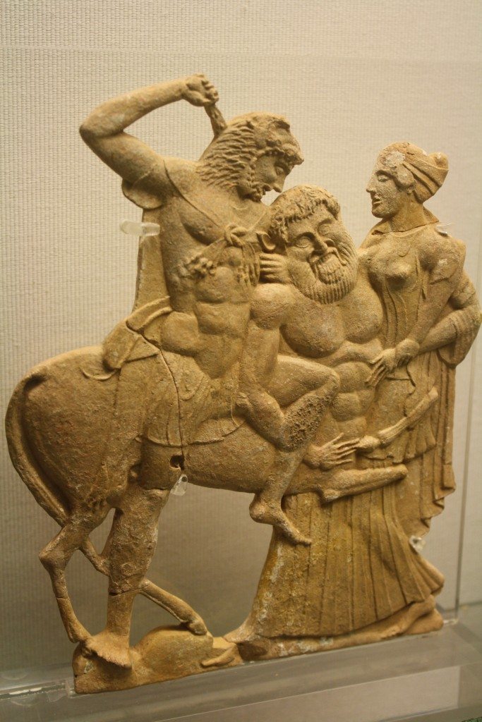 The 'Melian' relief of Hercules killing the centaur Nessos. 5th century BCE. 