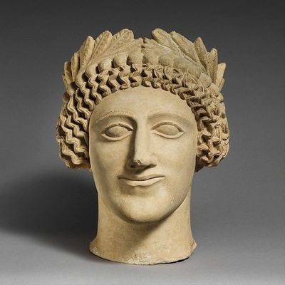 ​Head of a Man, mid-5th century BCE. The Metropolitan Museum of Art, The Cesnola Collection Purchased by subscription, 1874–76 (74.51.2826). Gods and goddesses in art wear leafy wreaths as hair accessories, as do mortals engaged in sacred rituals or events. Wreaths were worn at festivals, initiations, weddings, and funerals. They were awarded to winners of athletic competitions, which took place in religious sanctuaries. For important occasions or for royalty, they were crafted in gold and silver. Later, in the Roman Empire, military victors wore them and wreaths became symbols of government authority.