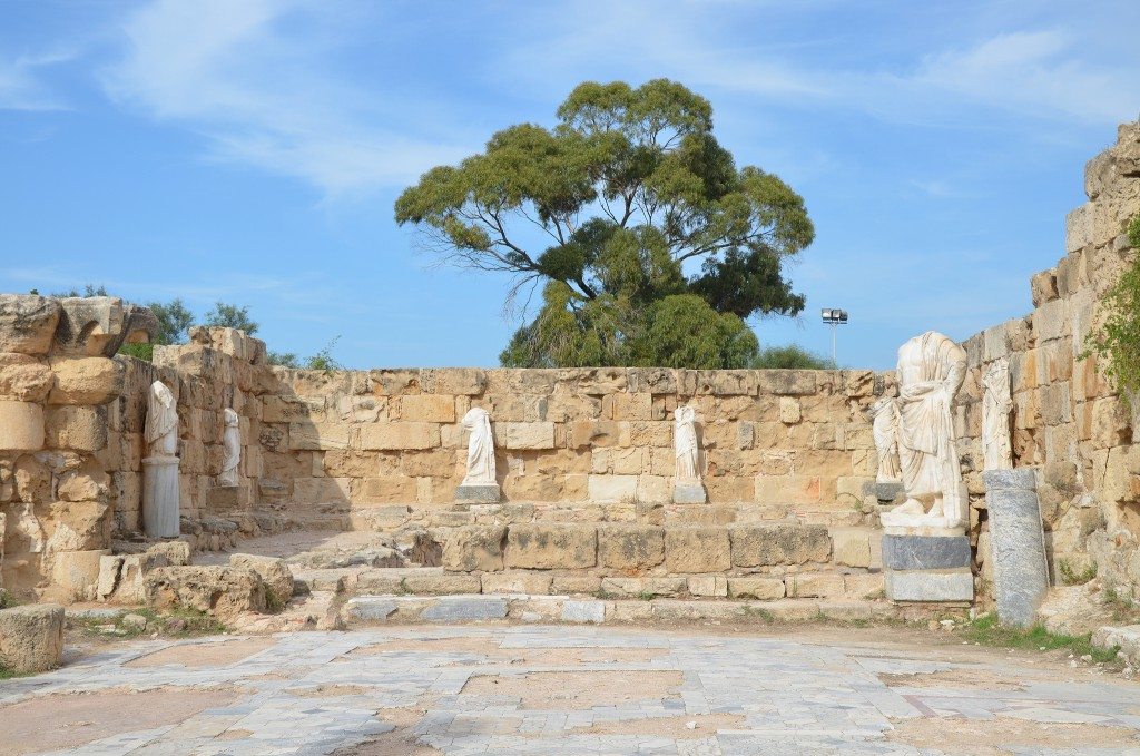 Marble pool at NE corner of the Gymnasium's portico surrounded by headless statues dating back to the 2nd century AD, Salamis