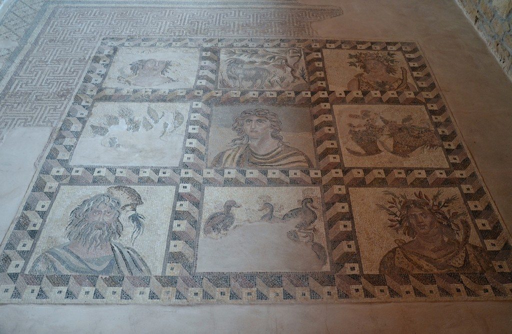 The Four Seasons mosaic in the House of Dionysus, first half of the 3rd century AD, the seasons are represented in each of the four corners, Paphos Archaeological Park