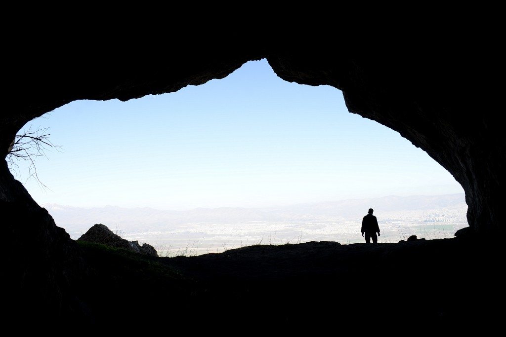 The entrance/mouth of the dark cave of Hazar Merd, shooting from inside. Photo © Osama S. M. Amin. 