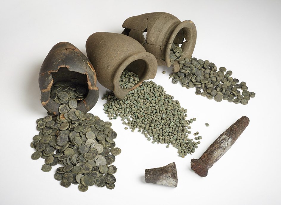 Ancient British hoards on display at the exhibition. Image © Trustees of the British Museum.