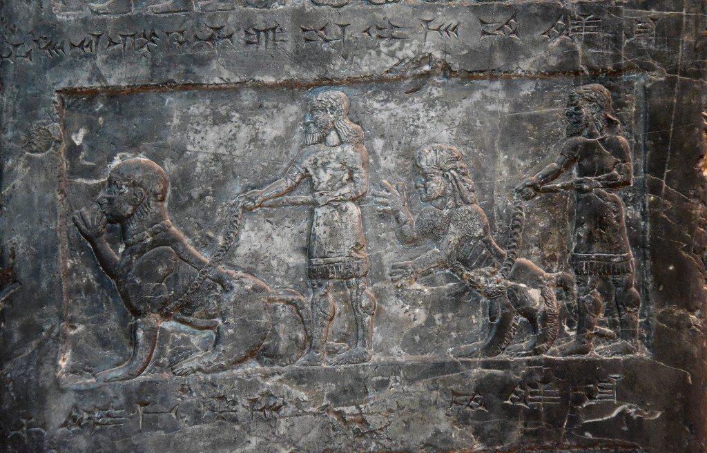 Side D: There are more monkeys with their keepers. Photo © Osama S. M. Amin. Black Obelisk of Shalmaneser III.