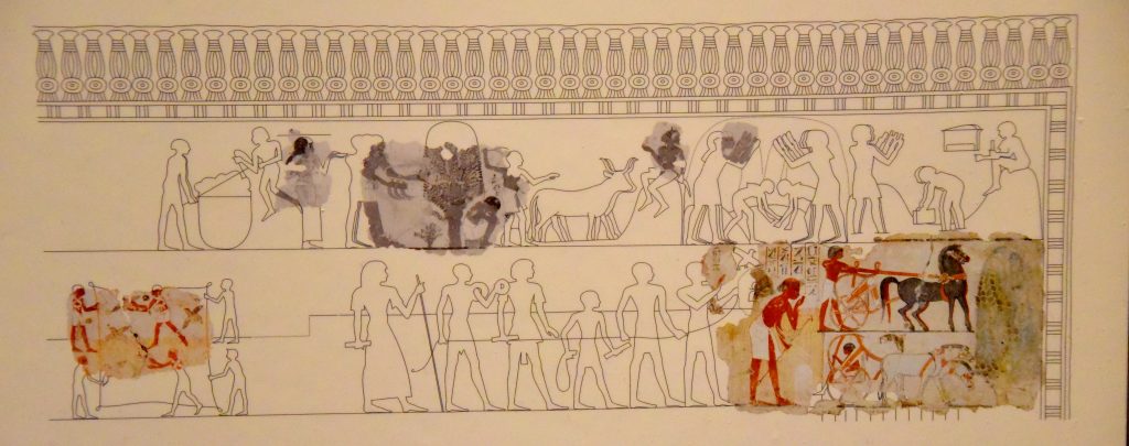 Reconstruction of the whole scene, drawing by C. Thorne and R. B. Parkinson. Photographs of the Berlin Museum fragments by L. Liepe, copyright Agyptisches Museum, Berlin. This image was photographed by Osama S. M. Amin. The British Museum, London. 