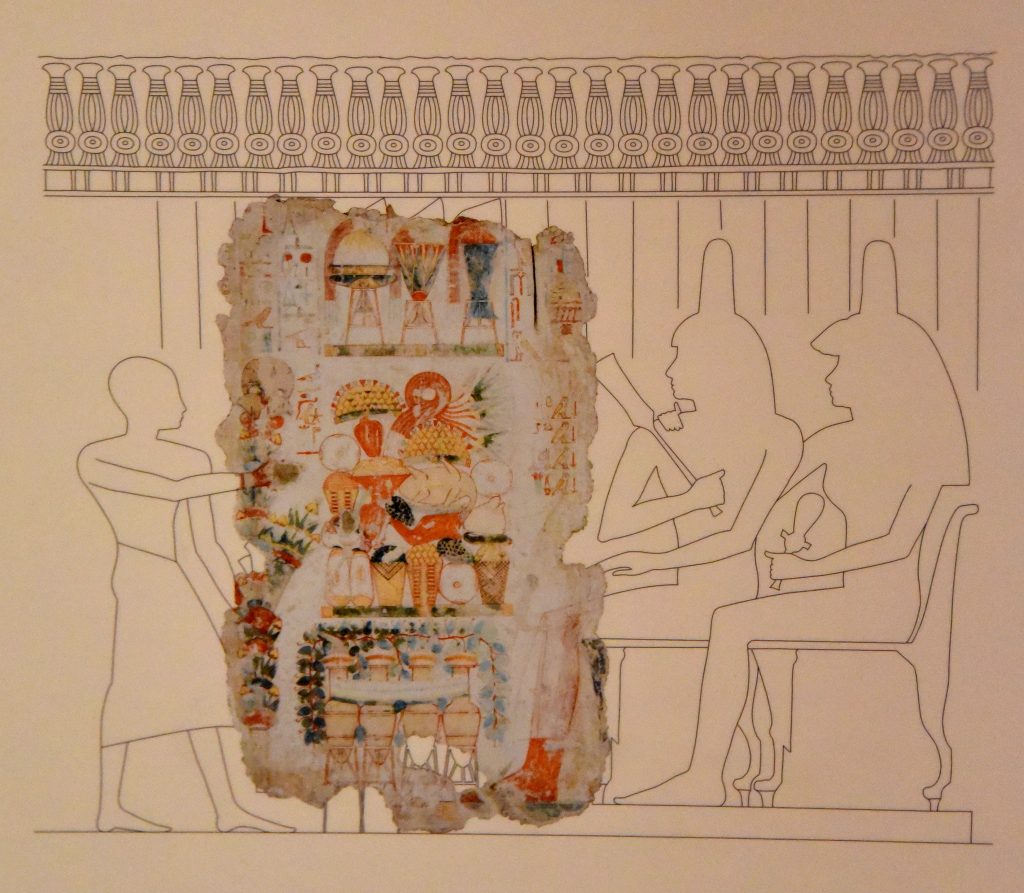 Reconstruction of the wall scene. Drawing by C. Thorne and R. B. Parkisnon. The Brtitish Museum, London. Photographed and © Osama S. M. Amin. Nebamun tomb-chapel.