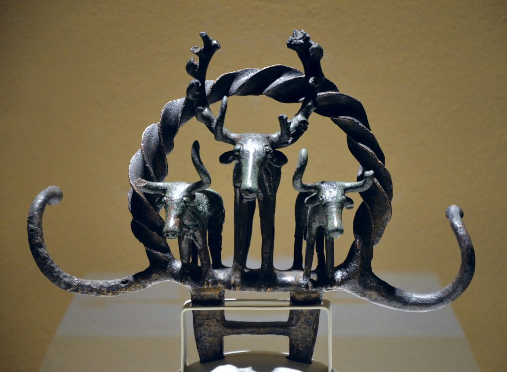 Bronze sun disk encircled with bull and deer figures, the sacred animals of the Hattians, found in Alacahöyük, 2500-2250 BC, Museum of Anatolian Civilizations, Ankara. Hittite