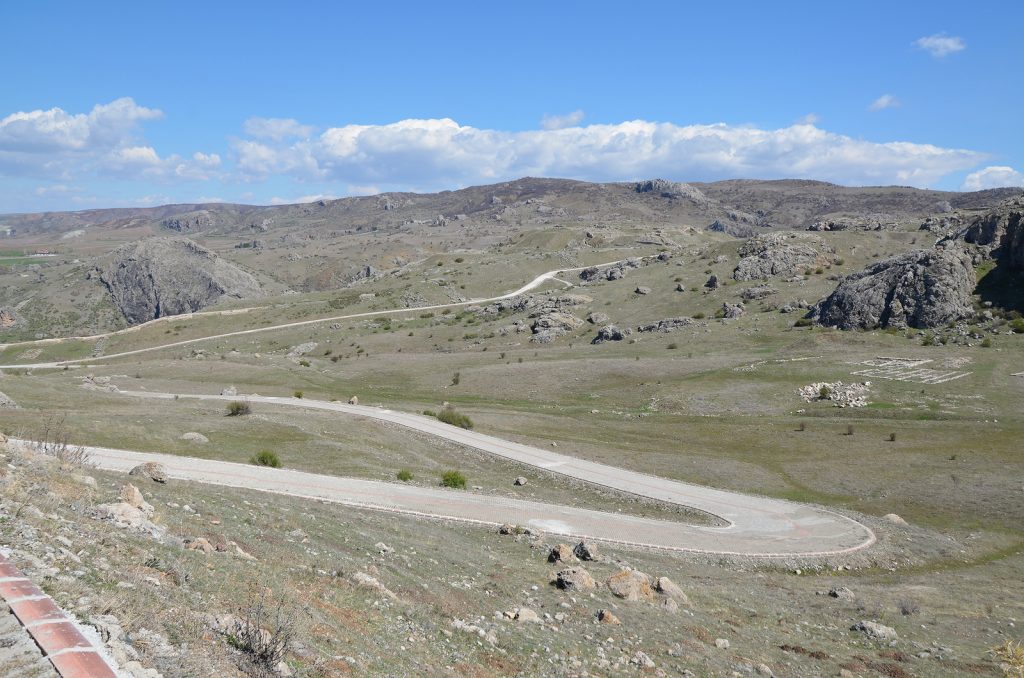 The asphalt road leading to the Hittite Upper City of Hattusa.
